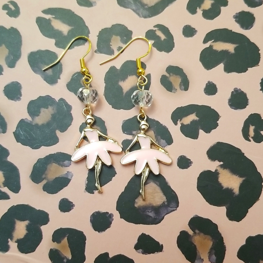 Pink Ballerina Earrings with Pink Beads.